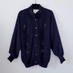 Vintage Belldini Purple Fuzzy Angora Rabbit Oversized Cardigan Sweater Large